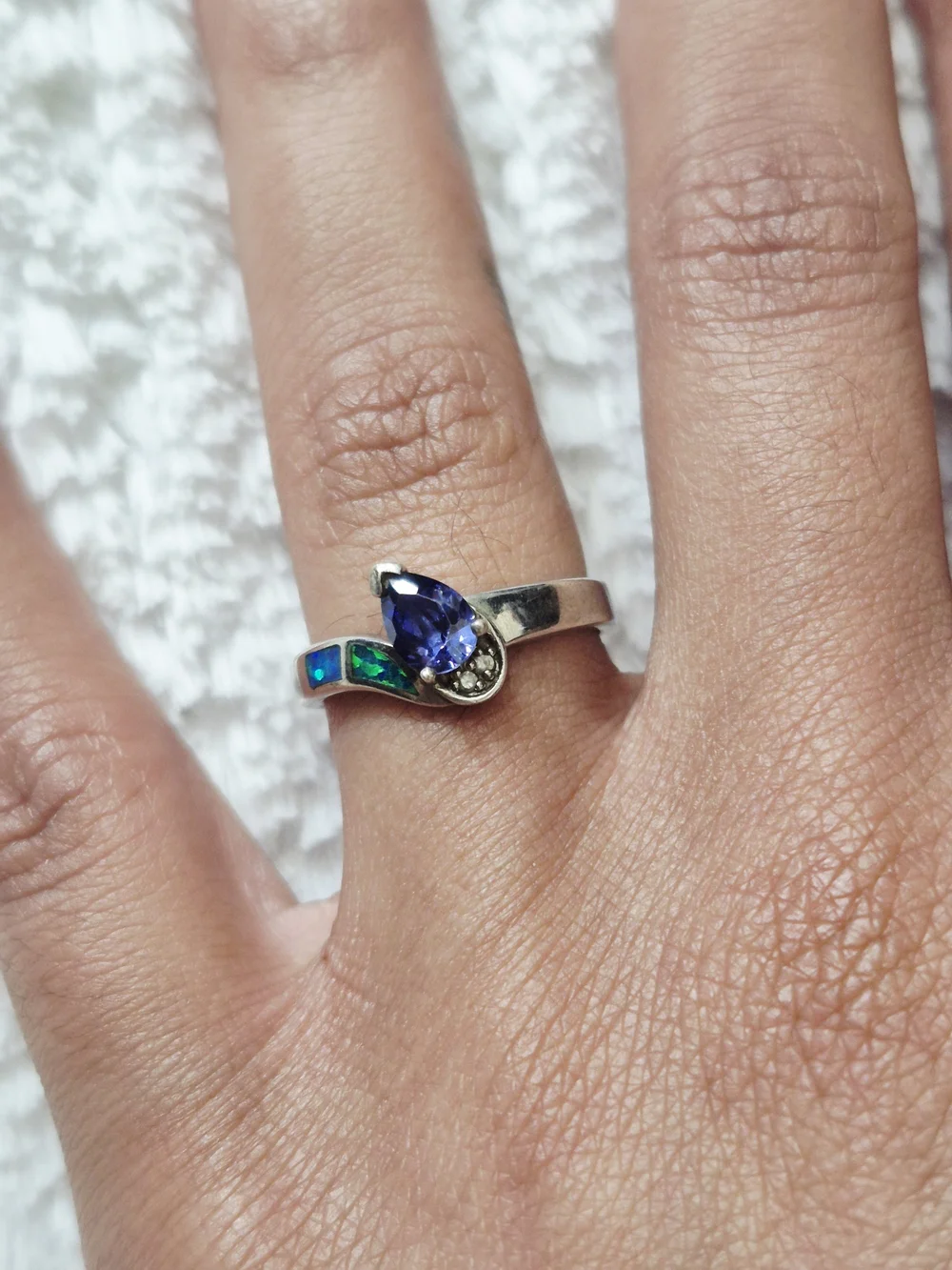 Vintage Sterling Silver Tanzanite & Australian Opal Inlay Ring